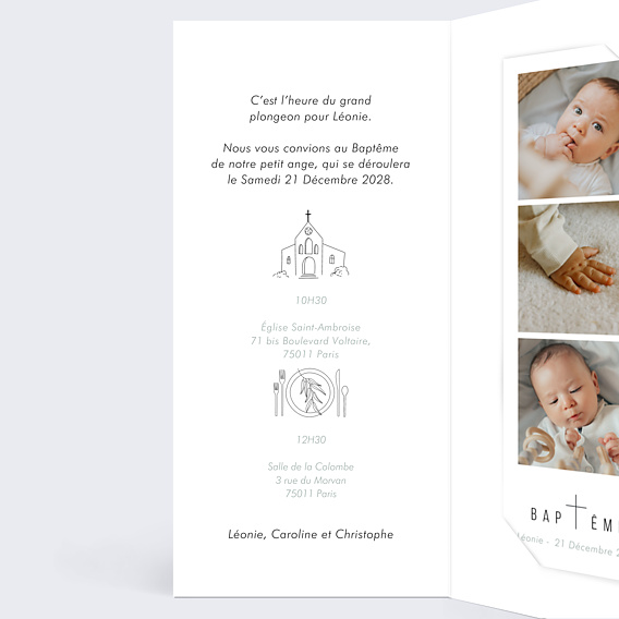 Faire-part baptême Petite Croix Intérieur Gauche