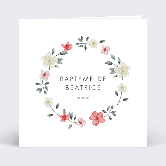 Faire-part baptême Champêtre Fleuri Recto