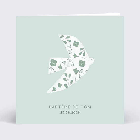 Faire-part baptême Colombe Champêtre Recto