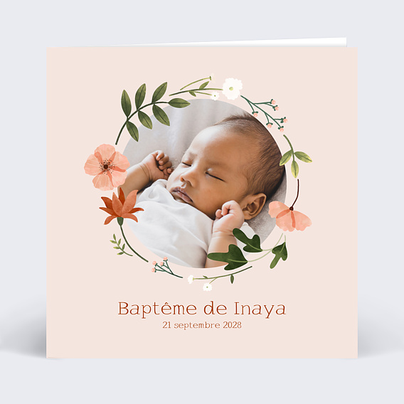 Faire-part baptême Couronne de Fleurs II Recto