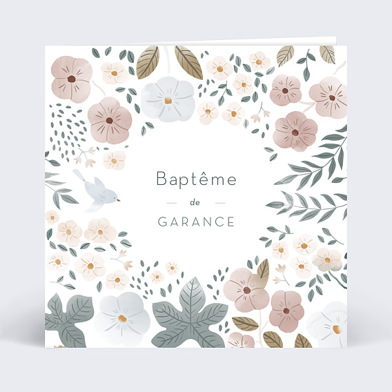 Faire-part baptême Jardin Fleuri Recto