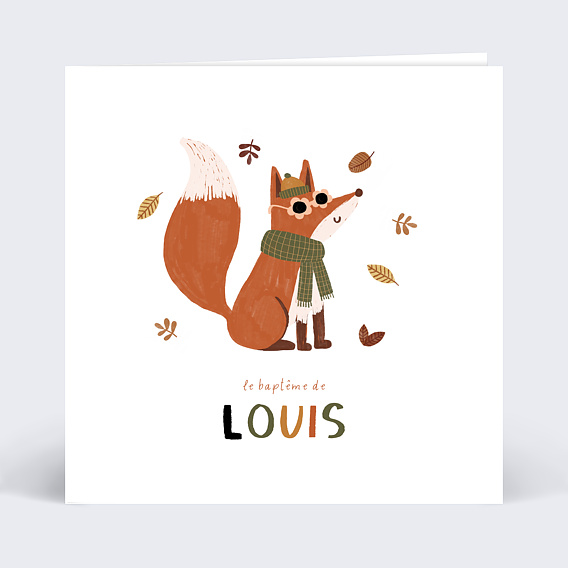 Faire-part baptême Petit Renard Recto