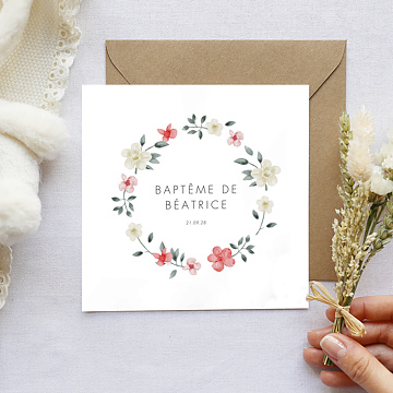 Faire-part Baptme Champtre Fleuri