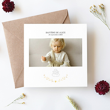 Faire-part Baptme Dorure Ange