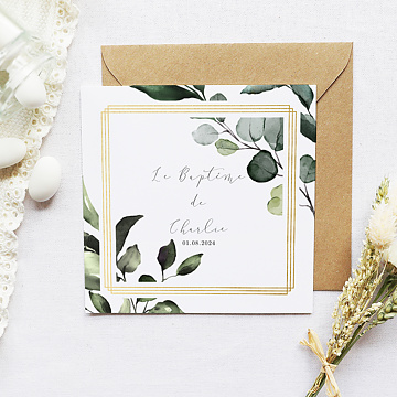 Faire-part Baptme Dorure Eucalyptus