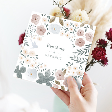 Faire-part Baptme Jardin Fleuri