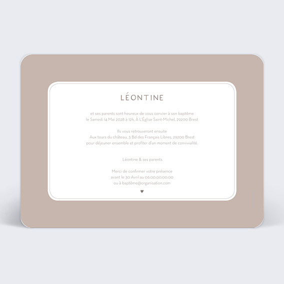 Faire-part baptême Petit Ourson Verso