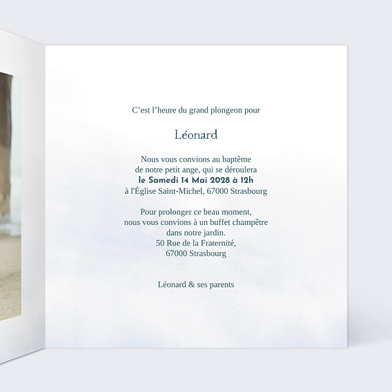 Faire-part baptême Monde Marin Intérieur Droit