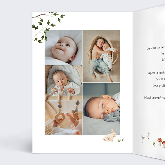 Faire-part baptême Forêt Enchantée Intérieur Gauche