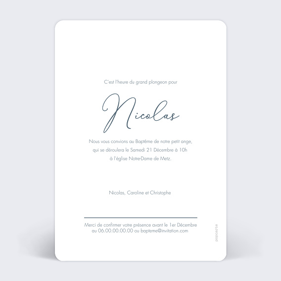 Faire-part baptême Photo Colombe Verso