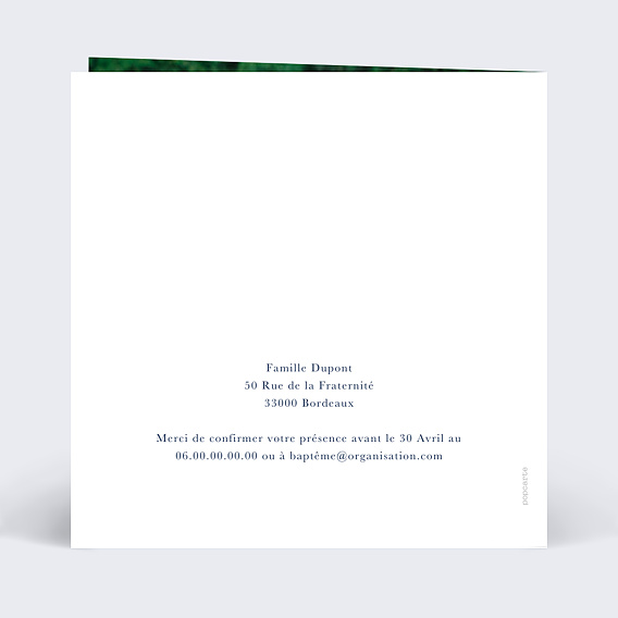 Faire-part baptême Couronne végétale Verso