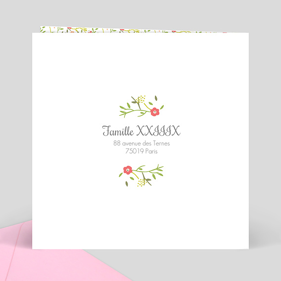 Faire-part baptême Vintage liberty Verso