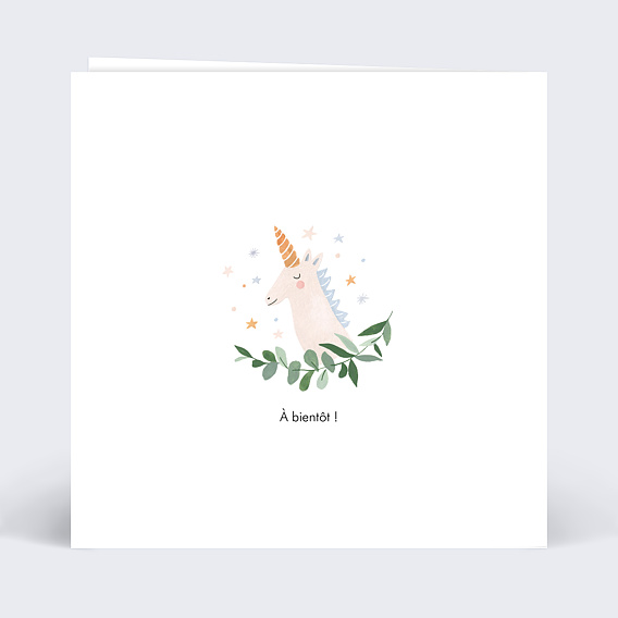 Faire-part baptême Licorne Couronne Verso