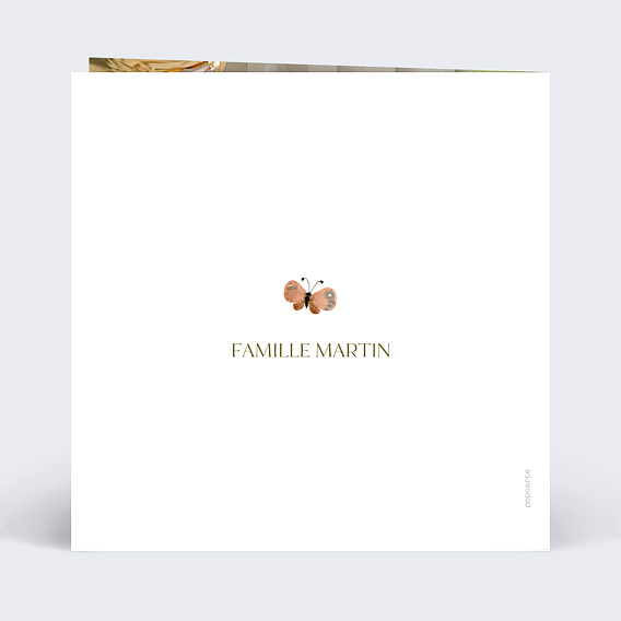 Faire-part baptême Papillon et Fleurs Verso
