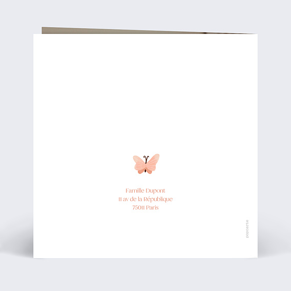 Faire-part baptême Papillon Rose Verso