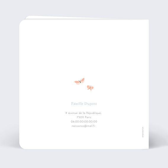 Faire-part baptême Papillons Verso