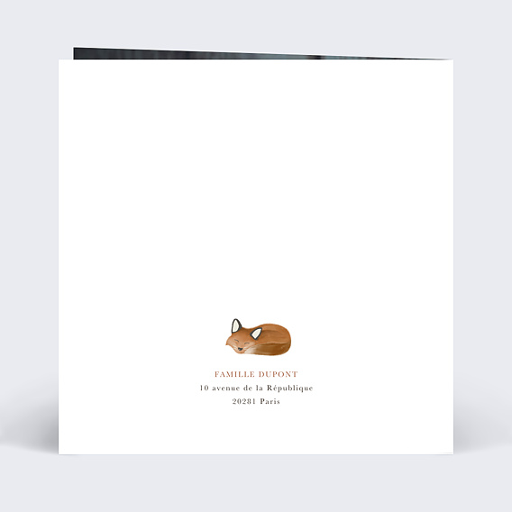 Faire-part baptême Rêve de renard Verso