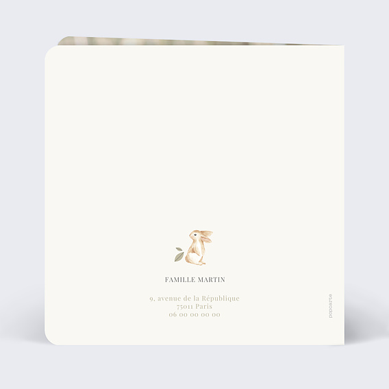 Faire-part baptême Lapin Champêtre Verso