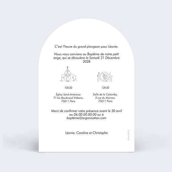 Faire-part baptême Photo Croix Minimaliste Verso