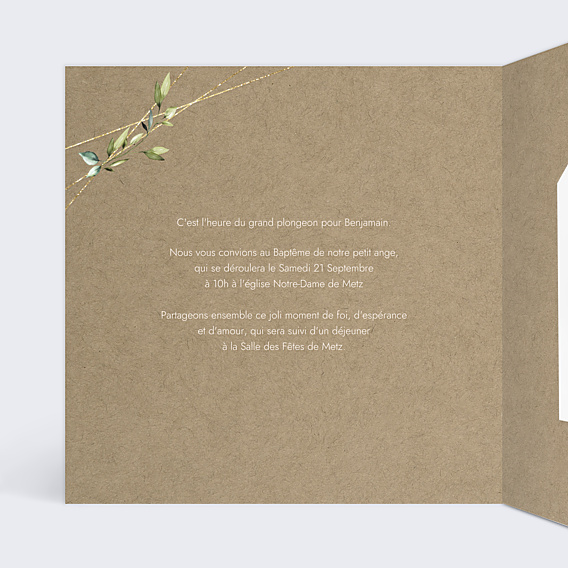 Faire-part Baptême Nature Kraft Graines