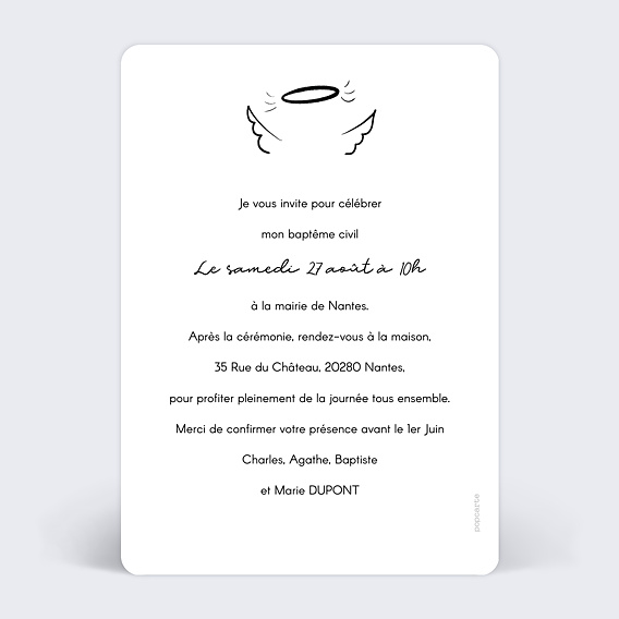 Faire-part baptême Accessoires d'ange Verso