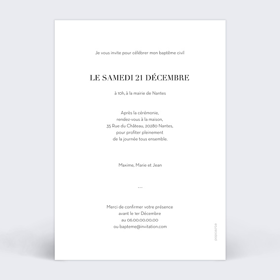 Faire-part baptême Constellation Verso