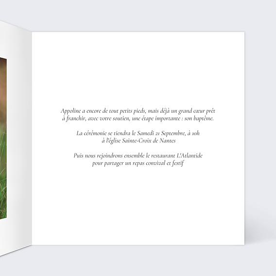 Faire-part baptême Couronne Gypsophile Intérieur Droit