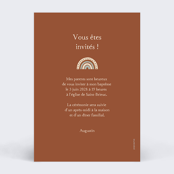 Faire-part baptême Arc-en-ciel beige Verso