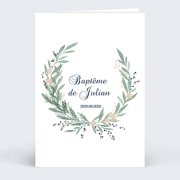 Faire-part Baptême Couronne verdoyante