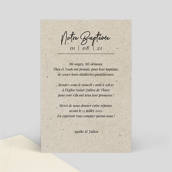 Faire-part baptême Esprit Chiné Notre Baptême Verso