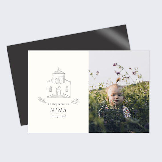 Faire-part baptême Église Florale Recto