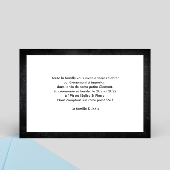 Faire-part baptême Ardoise Verso