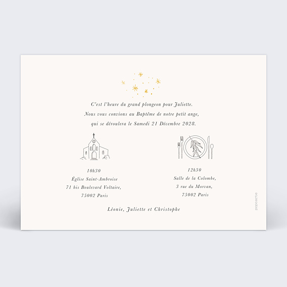 Faire-part baptême Ange Enfant Verso