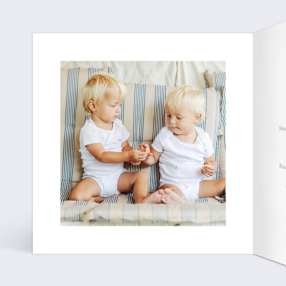 Faire-part baptême Jumeaux Oursons Intérieur Gauche