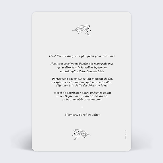 Faire-part baptême Délicate Lumière Verso