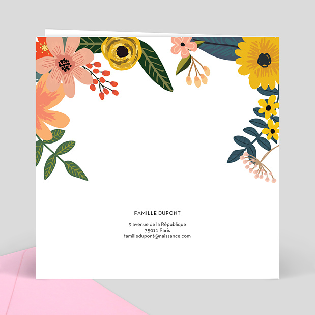 Faire-part de Baptême Fleurs du Matin Verso