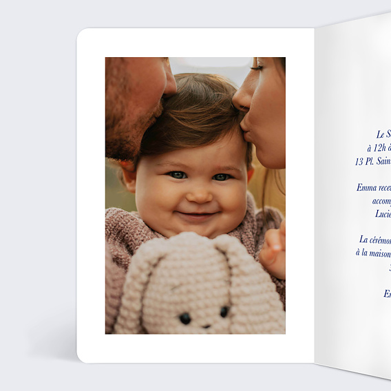 Faire-part baptême Étoiles bleues Intérieur Gauche