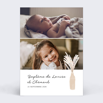 Faire-part Baptme Fleur de Pampa