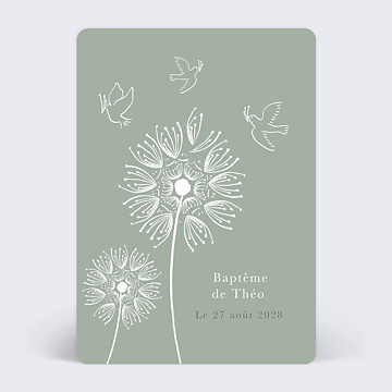 Faire-part Baptme Fleurs et Colombes