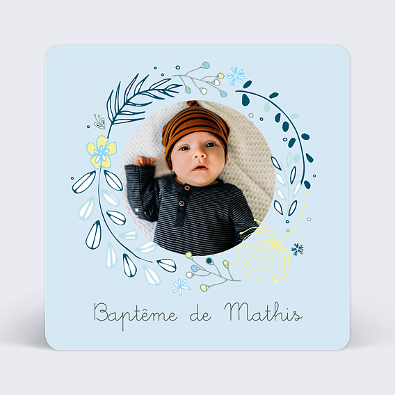 Faire-part baptême Couronne de Fleurs Photo
