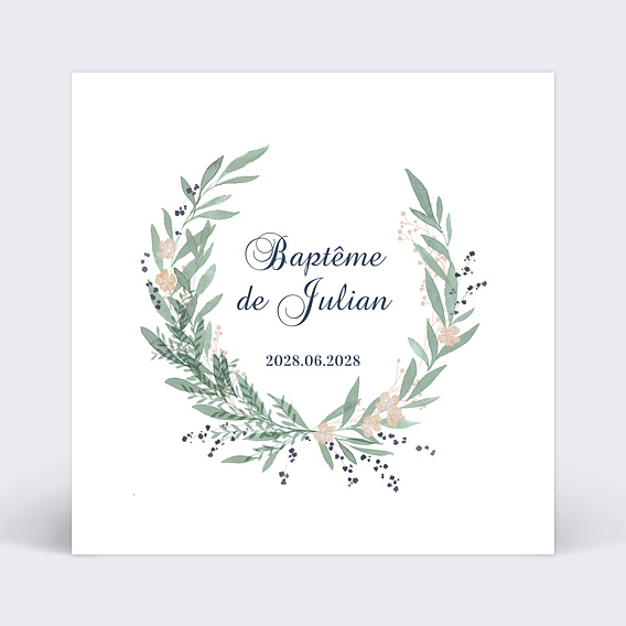 Faire-part baptême Couronne Verdoyante