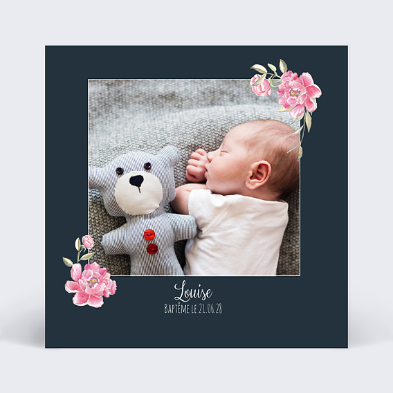 Faire-part baptême Dark Peony Simple