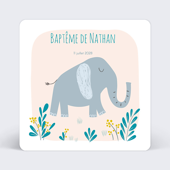 Faire-part baptême Eléphant Original