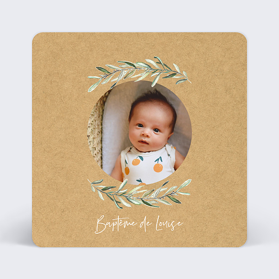 Faire-part baptême Lauriers Simple