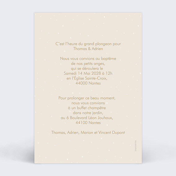 Faire-part baptême Famille ours Verso