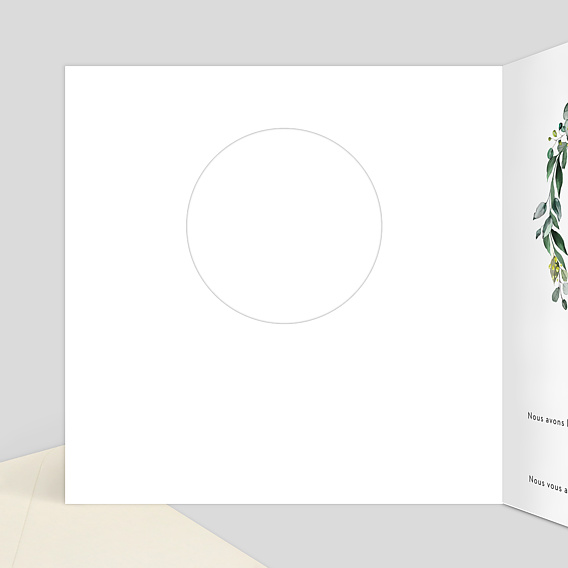 Faire-part baptême Découpe Eucalyptus Intérieur Gauche