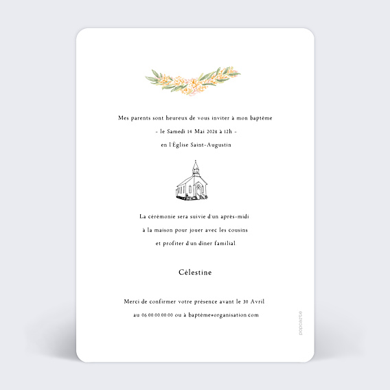 Faire-part baptême Couronne de Baptême Verso