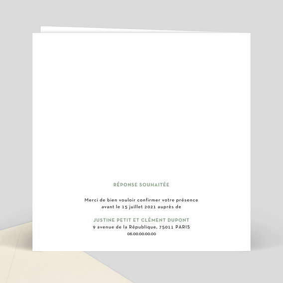 Faire-part baptême Découpe Eucalyptus Verso