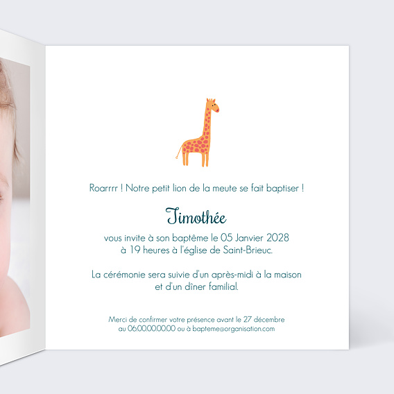 Faire-part baptême Animaux Colorés Intérieur Droit