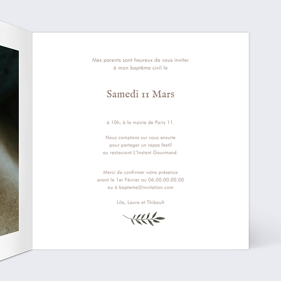 Faire-part baptême Biche Fleurie Intérieur Droit